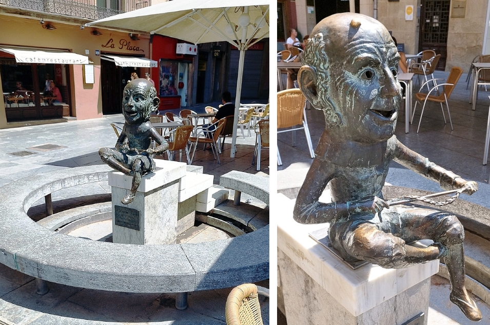 Montage of two views of the statuary representation of the big-headed Merma.
